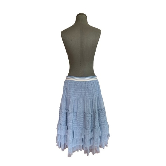 Women’s Skirt Anthropologie Maeve Blue Tulle Skirt Ruffled Midi Skirt - Picture 5 of 8